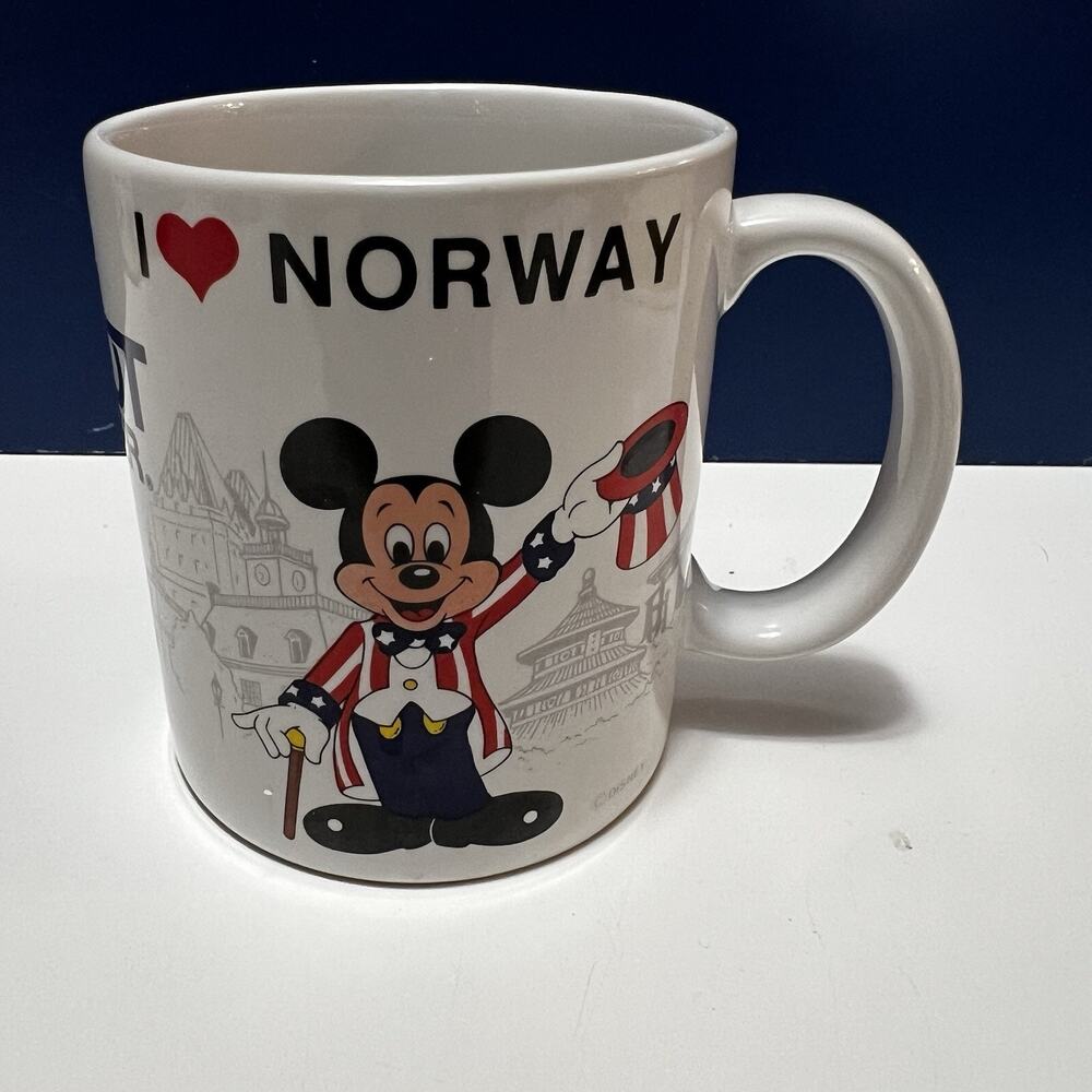 Vintage 80s Disney EPCOT Center Mug - I Heart Norway Mickey Mouse World Showcase